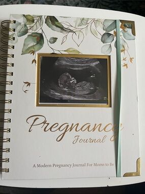 Pregnancy Journal - White & Green Pregnancy Journal with Gold Accents